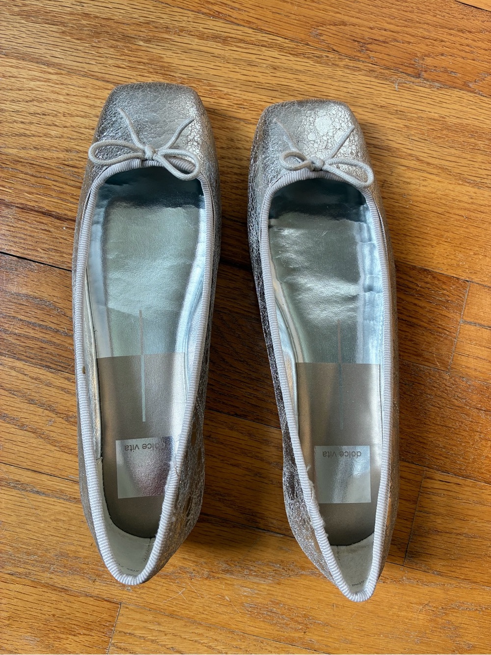 Dolce Vita Metallic Silver Ballet Flats with Knot Detail